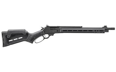 Modern black lever-action rifle on white background