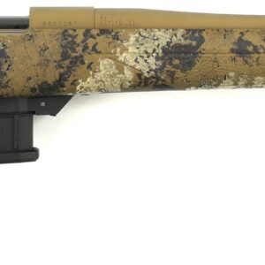 Camouflage bolt-action rifle on white background