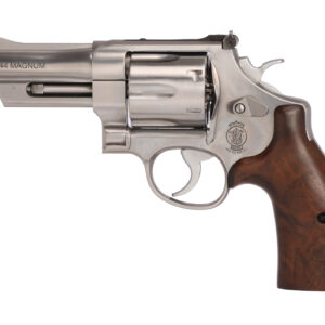 Stainless steel .44 Magnum revolver with wooden grip
