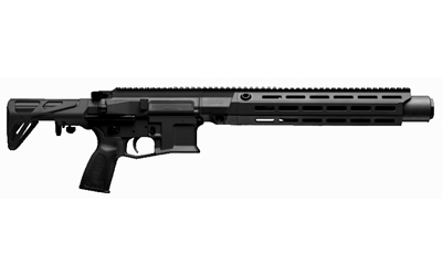 Black tactical semi-automatic rifle on white background