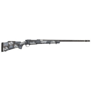 Bolt-action rifle with gray camouflage finish