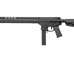 Black semi-automatic rifle with extended handguard