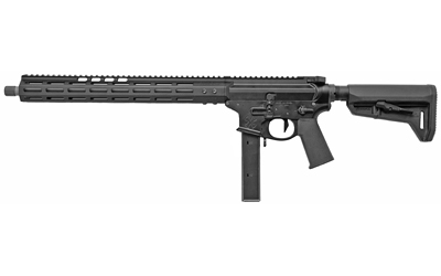 Black semi-automatic rifle with extended handguard