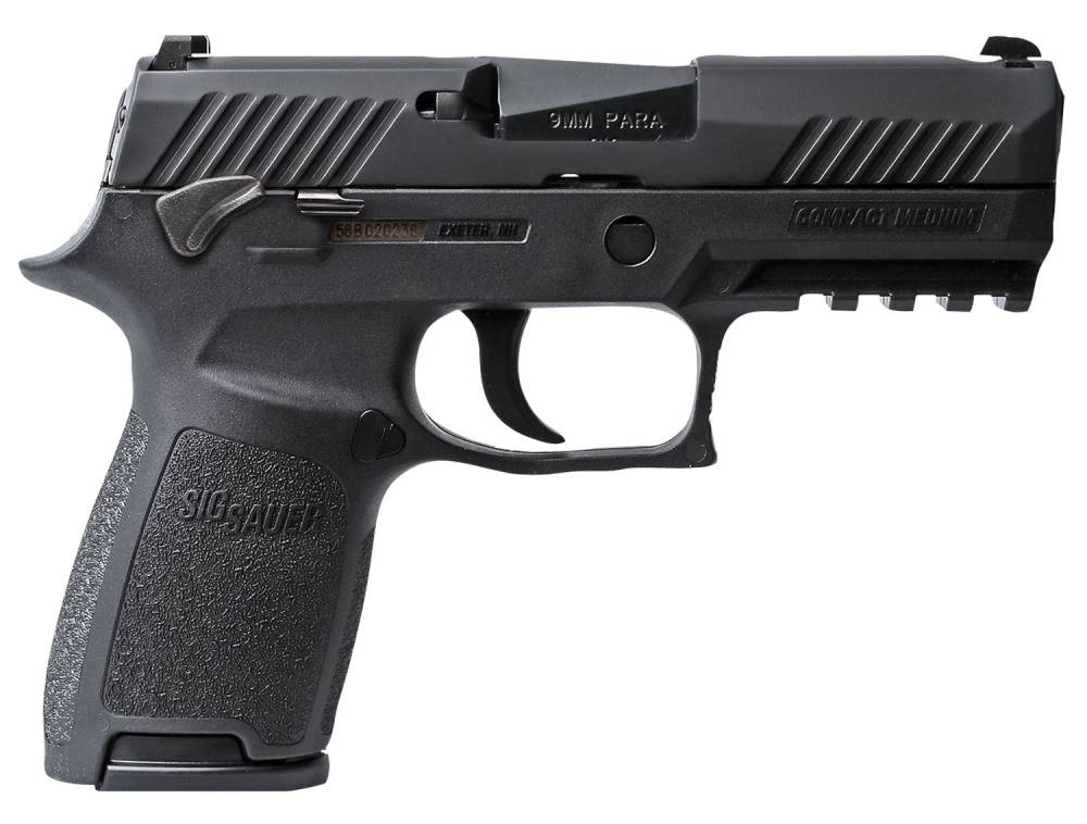 Black SIG Sauer compact 9mm handgun side view