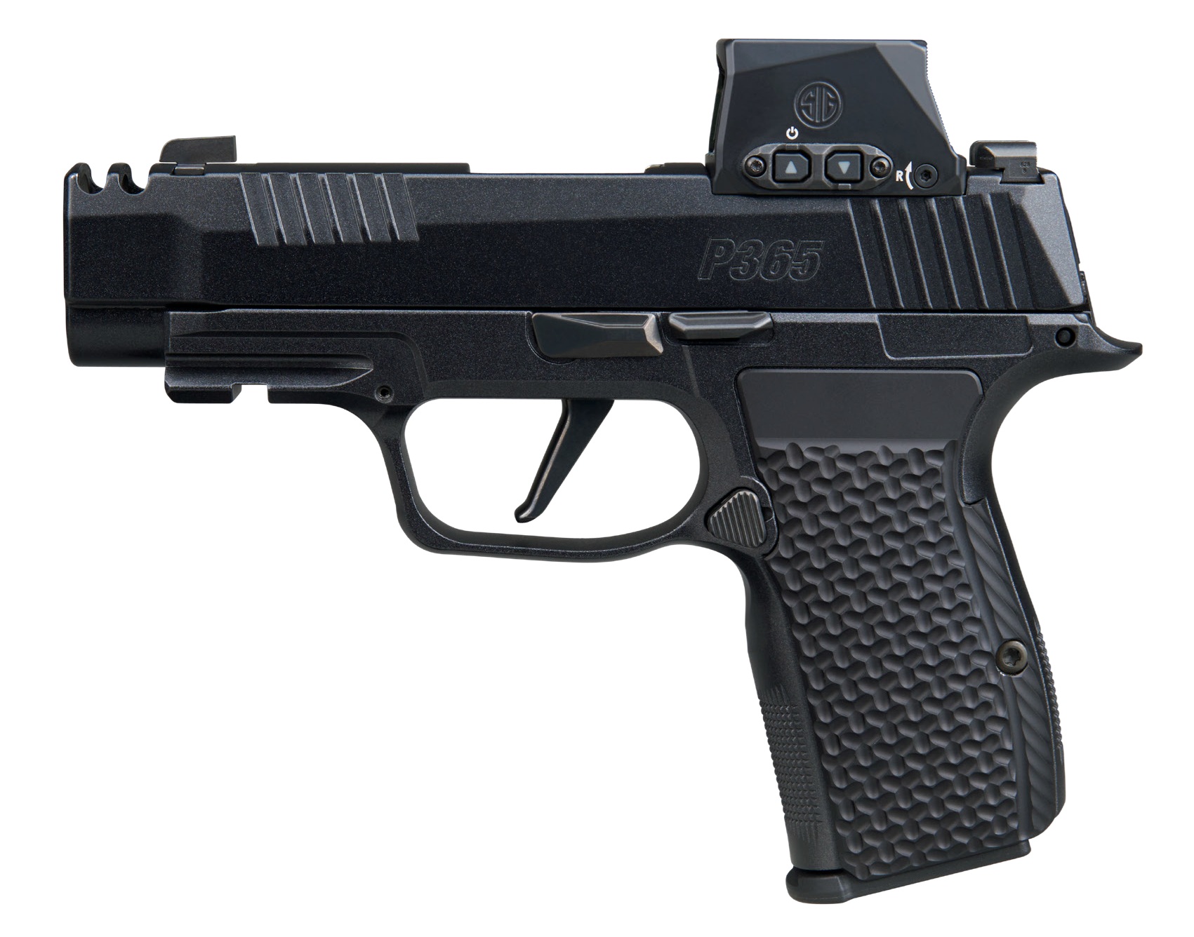 Black SIG P365 pistol with red dot sight