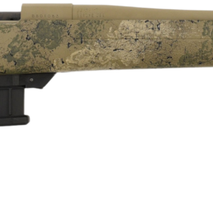 Camouflage bolt-action rifle on white background