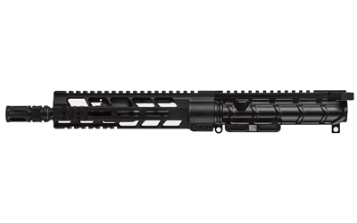 Black tactical rifle upper assembly with handguard