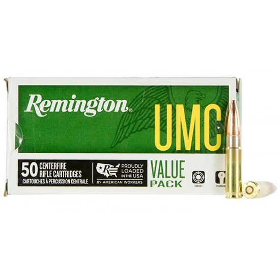 Remington UMC 50-count rifle ammunition box and cartridges
