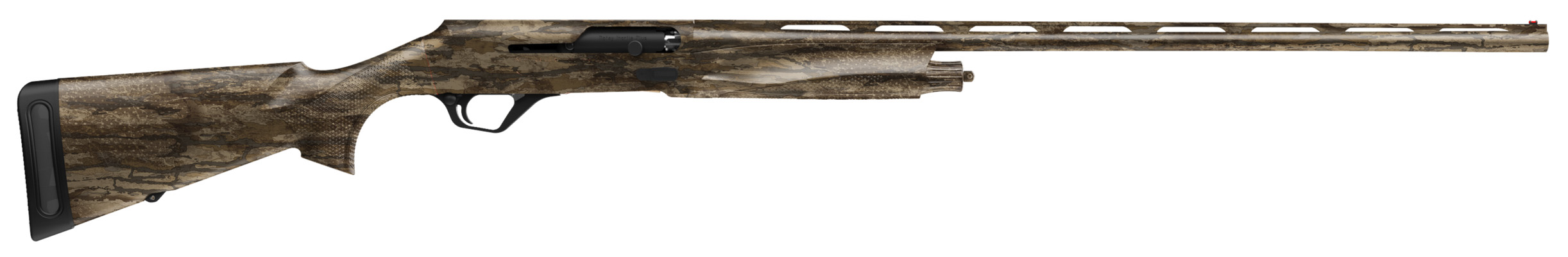 Camouflage-patterned rifle isolated on white background
