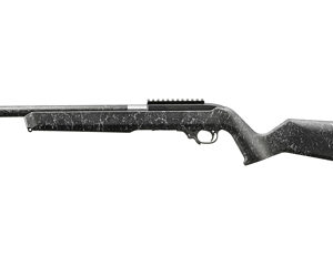 Black bolt-action rifle on white background