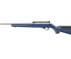 Blue bolt-action rifle with scope rail