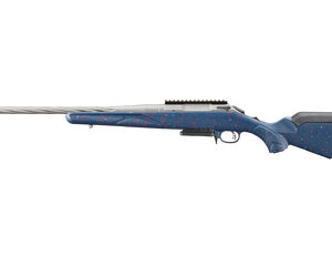 Blue-stock bolt-action rifle with stainless barrel