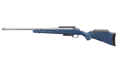 Blue-stock bolt-action rifle with stainless barrel