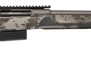 Camouflage bolt-action rifle with long barrel