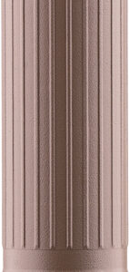 Tan cylindrical firearm suppressor with ridged exterior