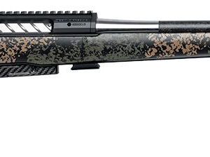 Modern bolt-action rifle with camouflage stock