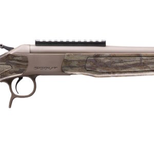 Camouflage bolt-action hunting rifle on white background