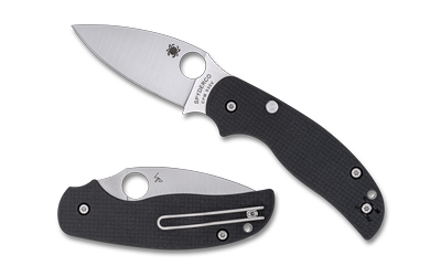 Black folding pocket knife open and closed