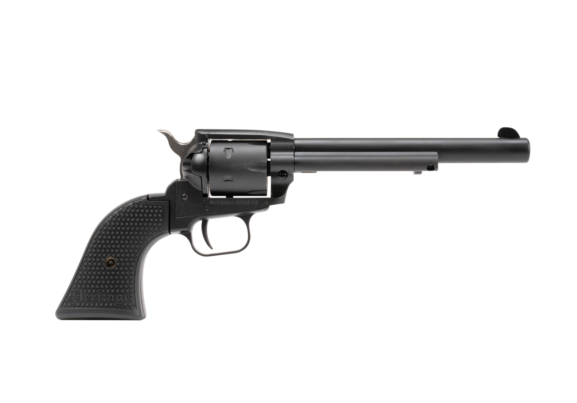 Black revolver handgun isolated on white background