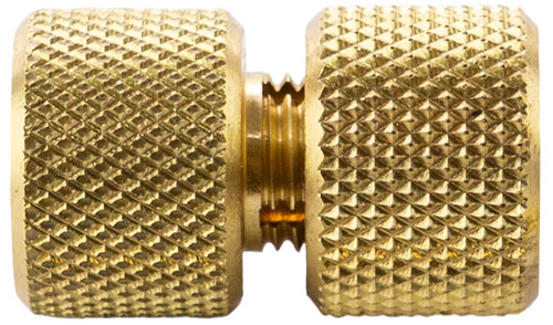 Two knurled brass thumb nuts connected together