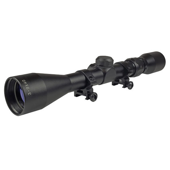 Black 3-9x40 rifle scope with mounting rings