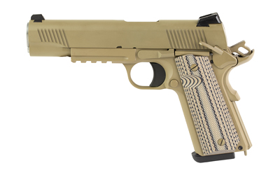 Tan semi-automatic pistol on white background