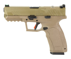 Tan semi-automatic handgun isolated on white background