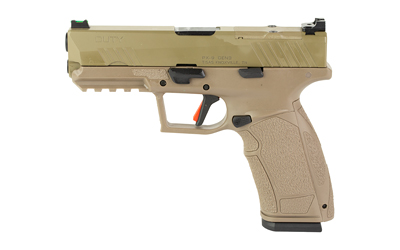 Tan semi-automatic handgun isolated on white background
