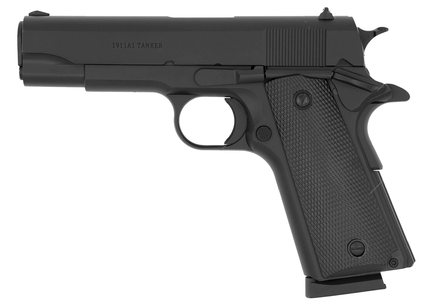 Black 1911A1 Tanker semi-automatic pistol side view