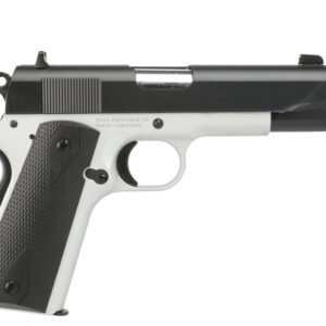 Two-tone 1911-style semi-automatic pistol on white background