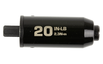 Black torque driver labeled 20 in-lb