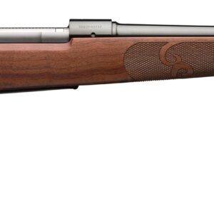 Bolt-action rifle with wooden stock