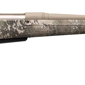 Camouflage bolt-action hunting rifle on white background