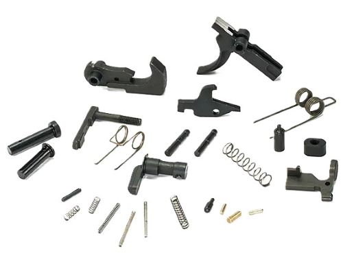 Disassembled firearm trigger and internal components