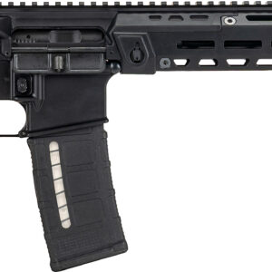 Black AR-15 style semi-automatic rifle