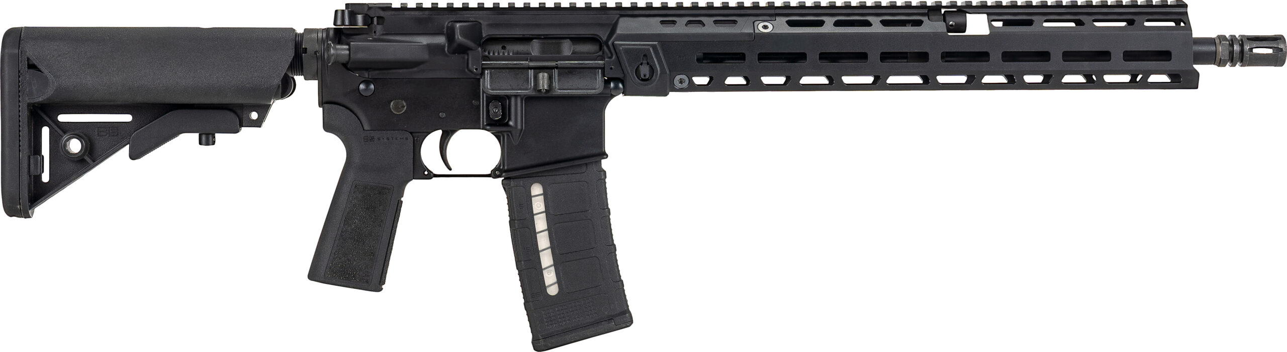 Black AR-15 style semi-automatic rifle