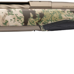 Camouflage bolt-action rifle with long barrel