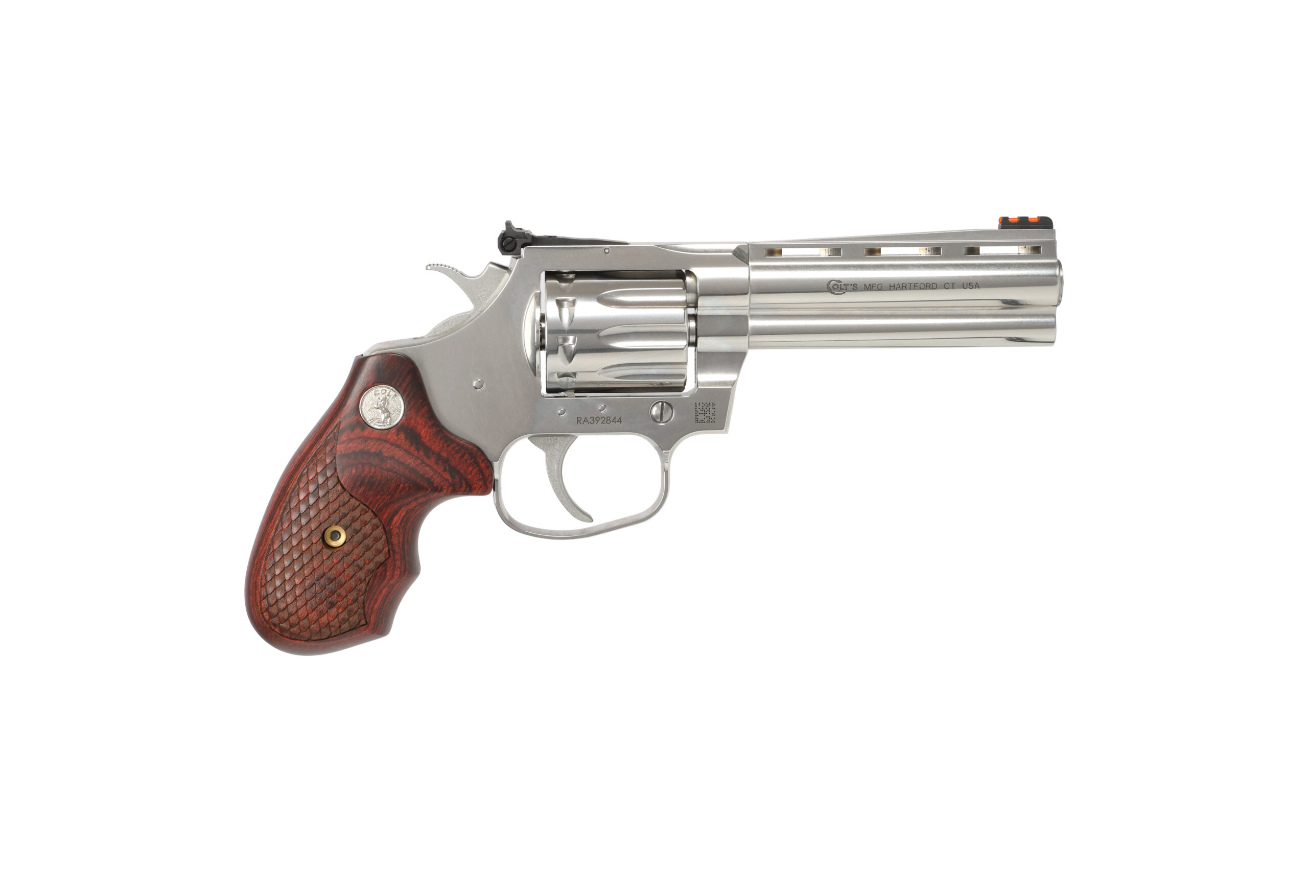 Stainless steel revolver with wooden grip