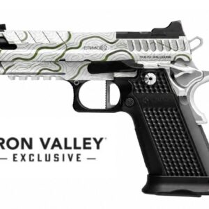 Custom patterned semi-automatic pistol on white background