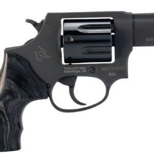 Black revolver handgun on white background