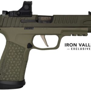 Olive green SIG Sauer pistol with optic sight