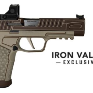 Two-tone Sig Sauer pistol with red dot sight