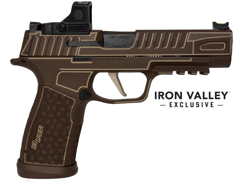 Brown Sig Sauer pistol with red dot sight