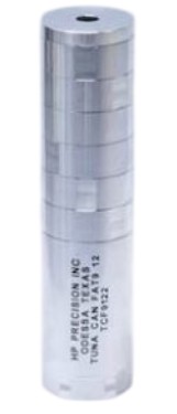 Tall cylindrical metal container with printed label