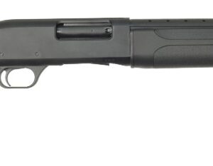 Black pump-action shotgun isolated on white background