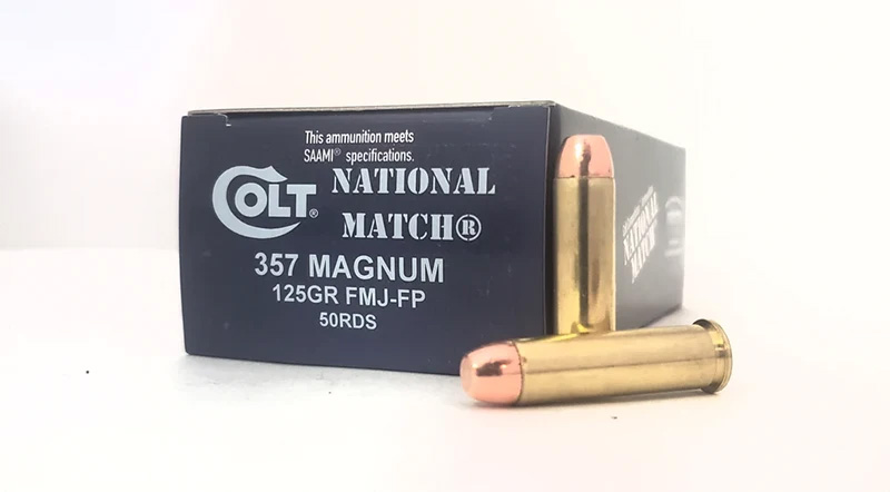Colt .357 Magnum ammunition box and cartridges