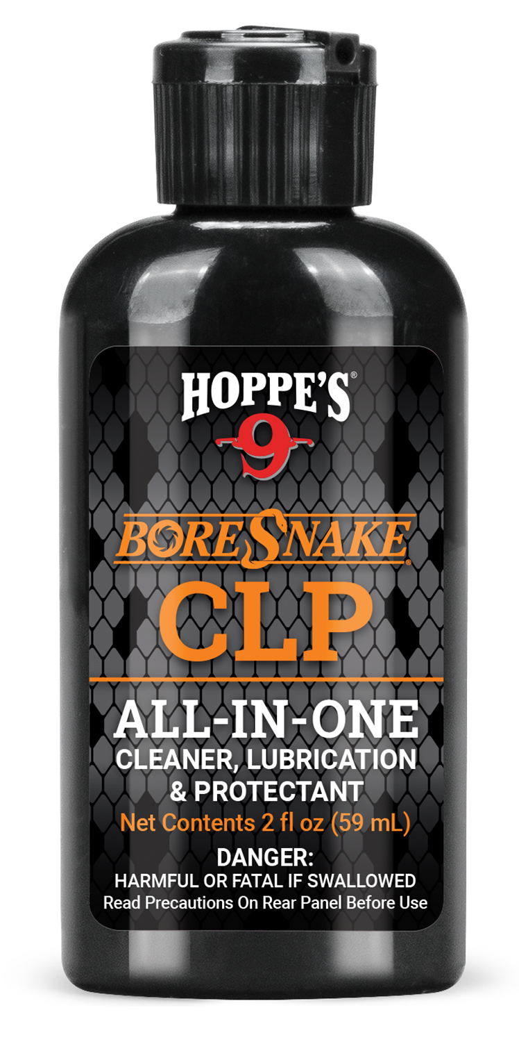 Hoppe’s 9 BoreSnake CLP cleaning solution bottle