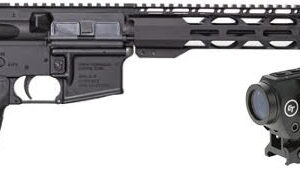 Black AR-15 style rifle with optic sight