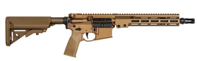 Tan AR-15 style semi-automatic rifle