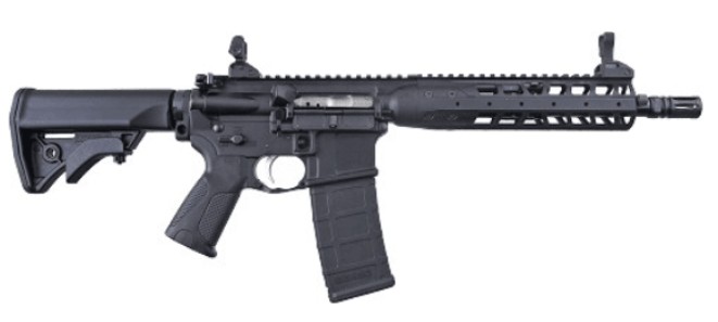 Black AR-15 style semi-automatic rifle